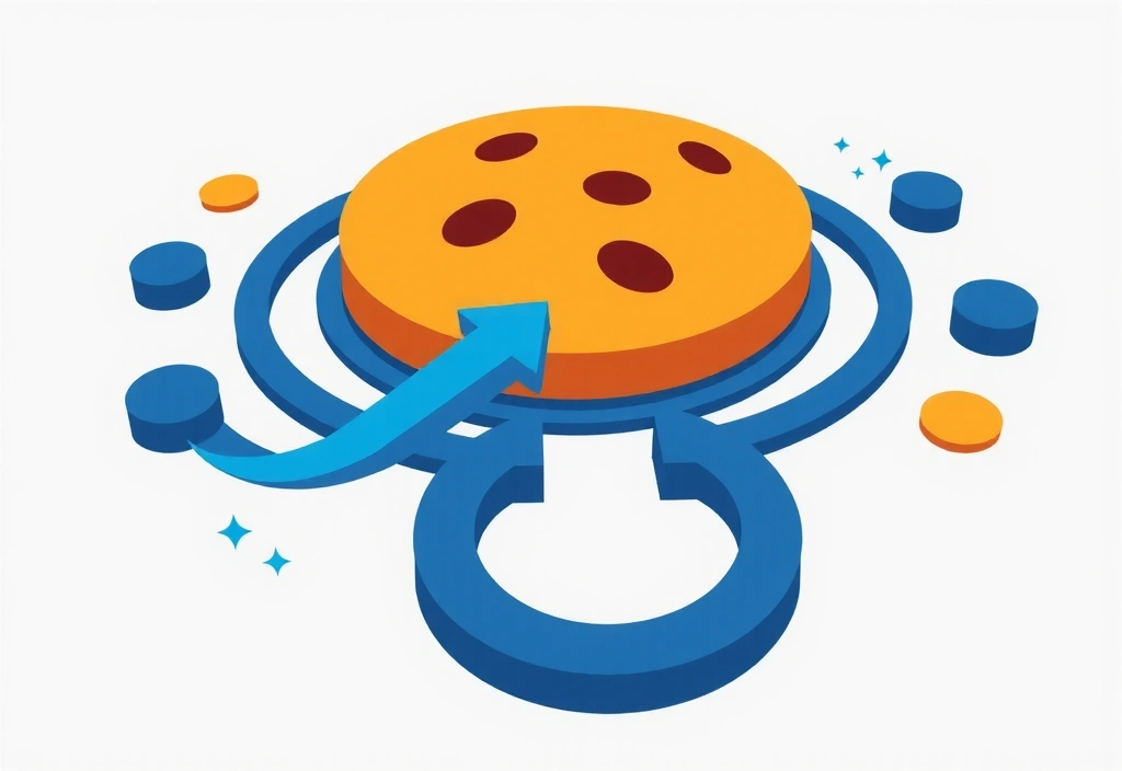 Illustration of a cookie and digital data flow